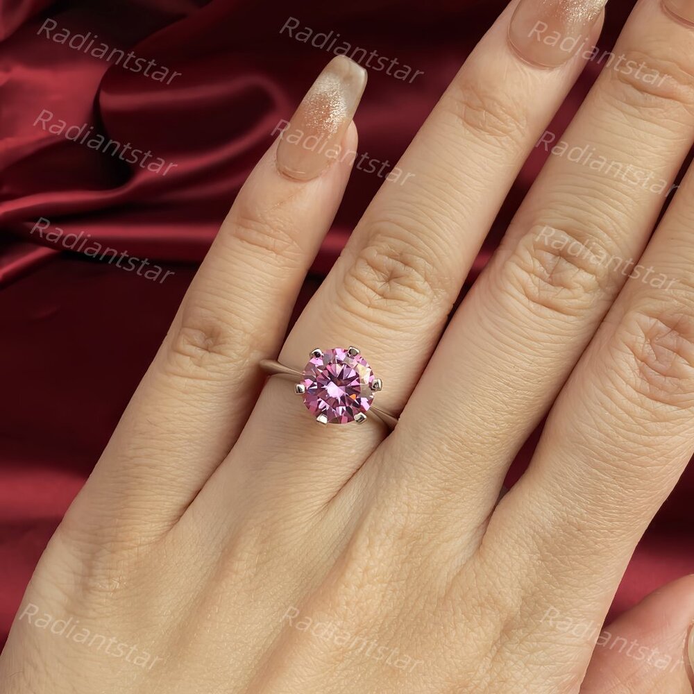NEW Certified 3 ct. t.w. Pink Moissanite Solitaire 6 Prong Ring - Picture 7 of 7
